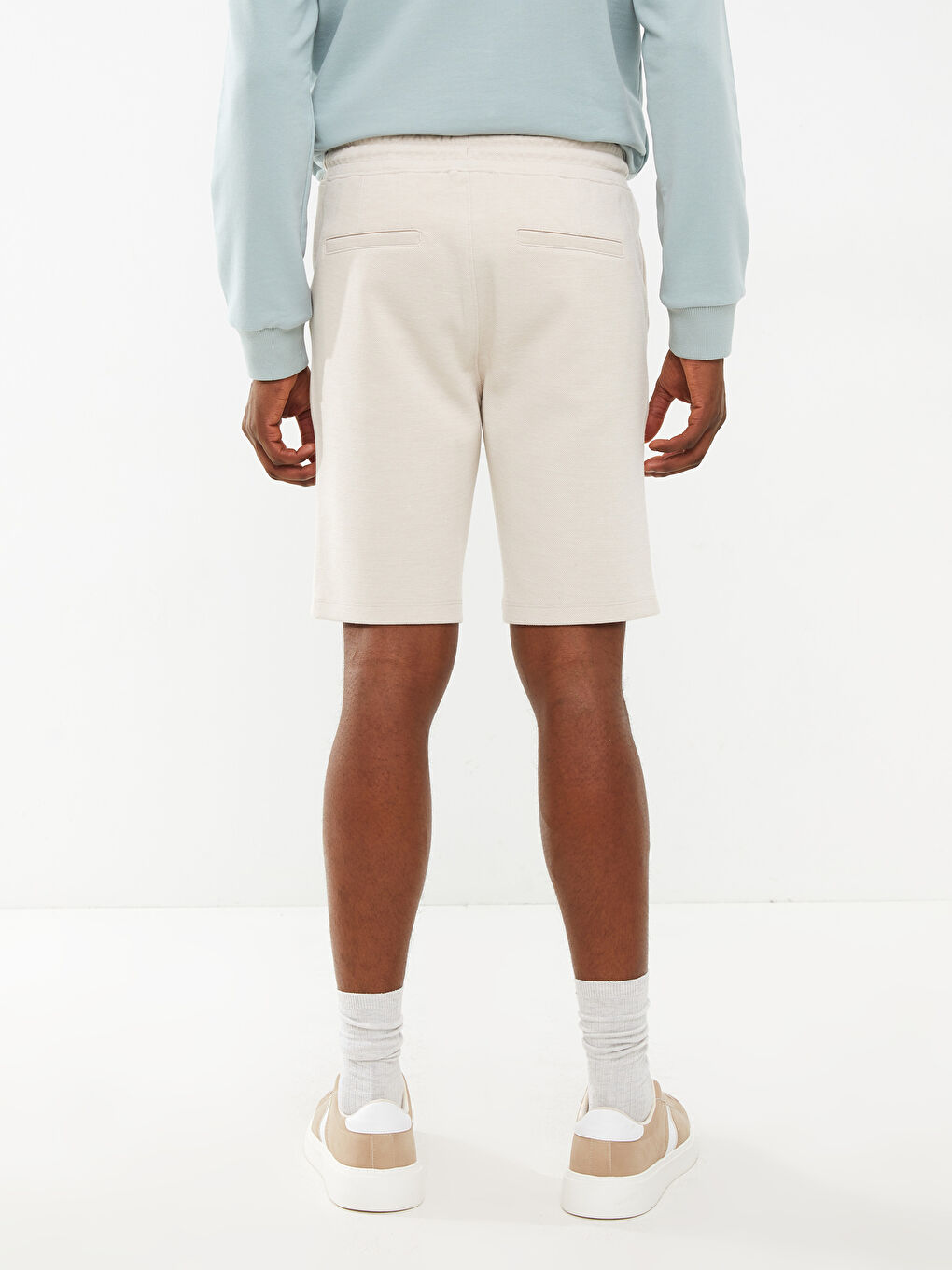Bej Slim Fit Örme Erkek Şort-5