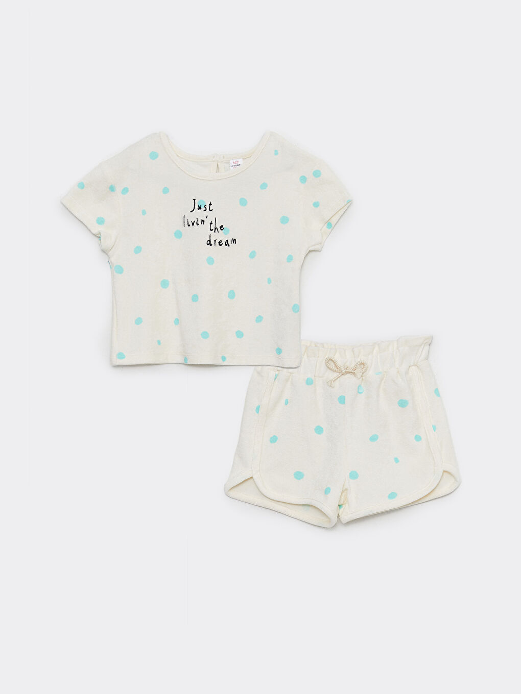 LCW baby تيشيرت و شورت مطبوع بأكمام قصيرة وياقة دائرية للبنات الرضع - مجموعة من قطعتين -S2LA66Z1-LRB