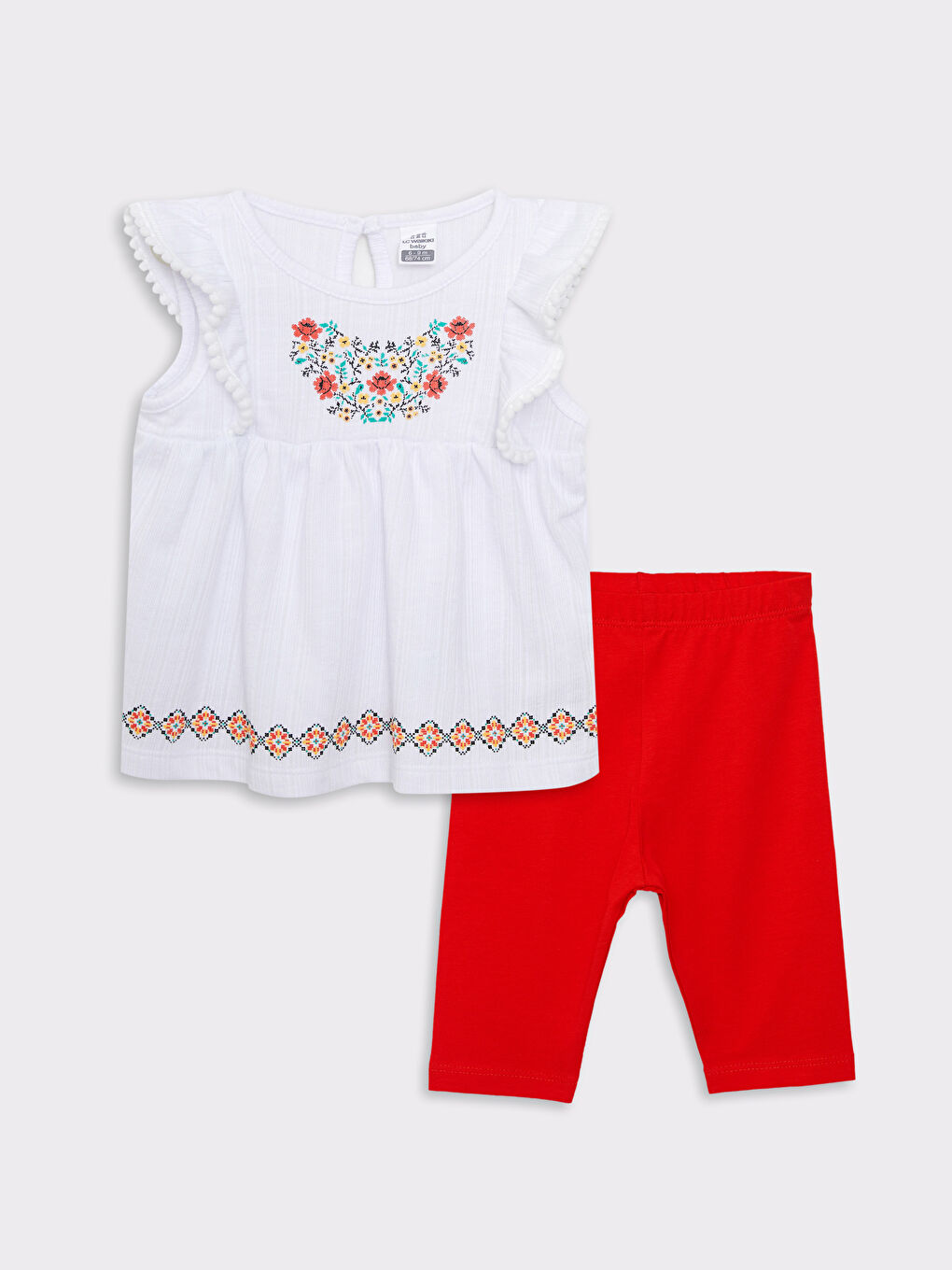 LCW baby Crew Neck Short Sleeve Printed Baby Girl T-Shirt and Tights Set of 2 -S2LA67Z1-FDU