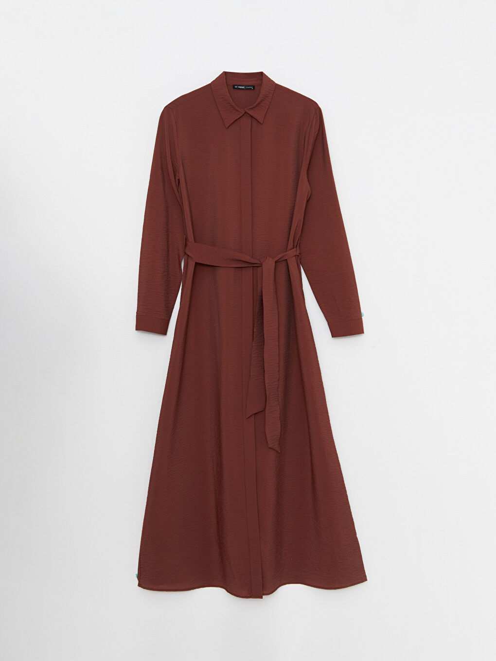 Kahverengi Düz Uzun Kollu Kadın Gömlek Elbise-5