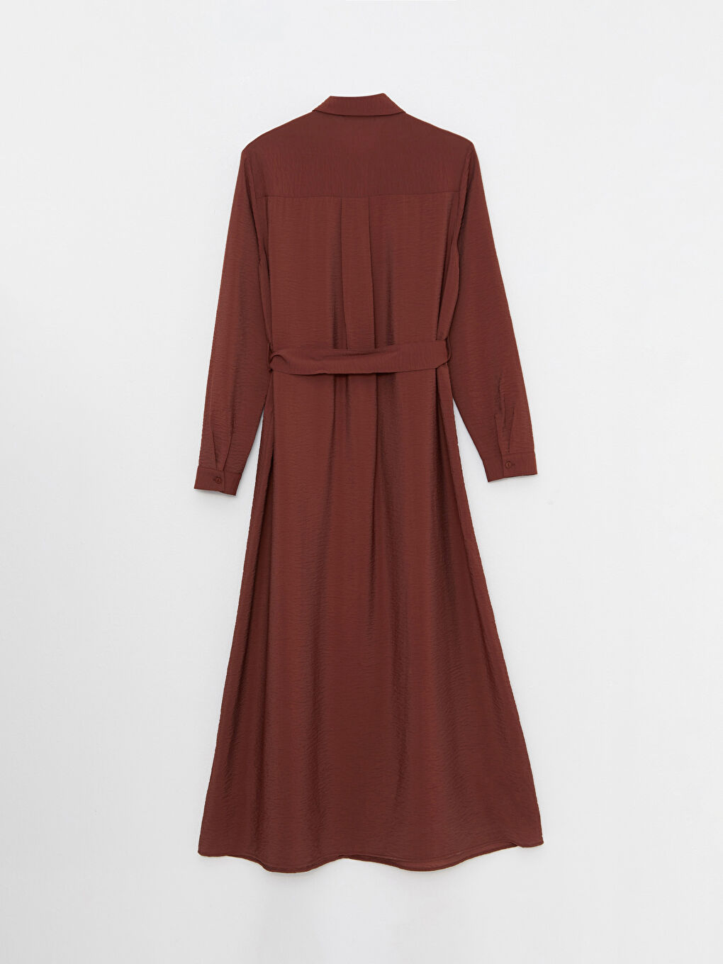 Kahverengi Düz Uzun Kollu Kadın Gömlek Elbise-6