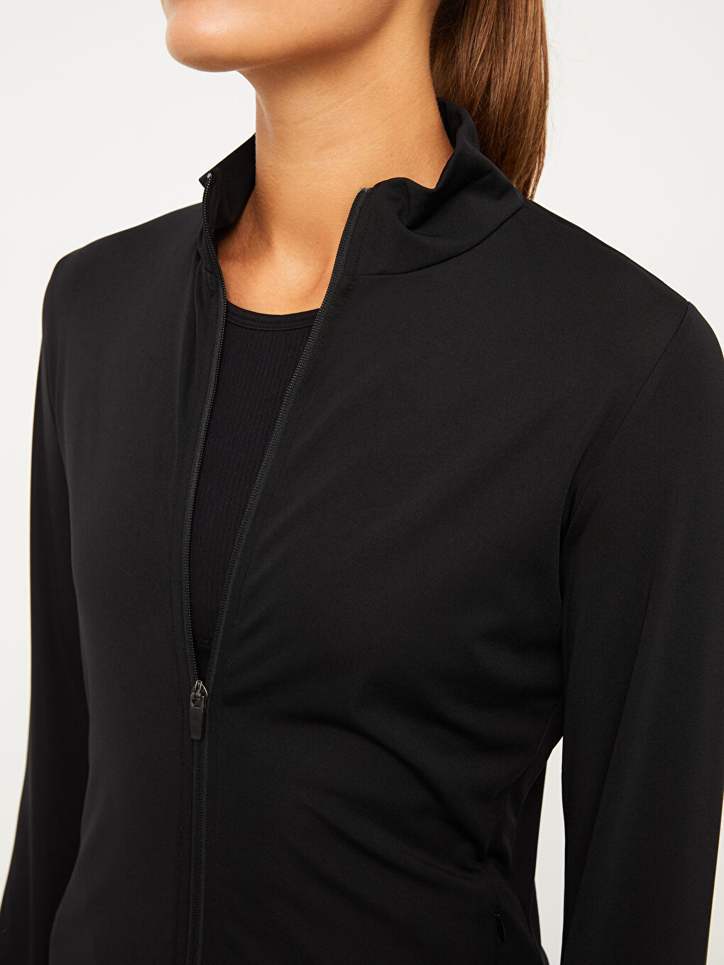 Siyah Dik Yaka Baskılı Uzun Kollu Kadın Outdoor Spor Hırka-3