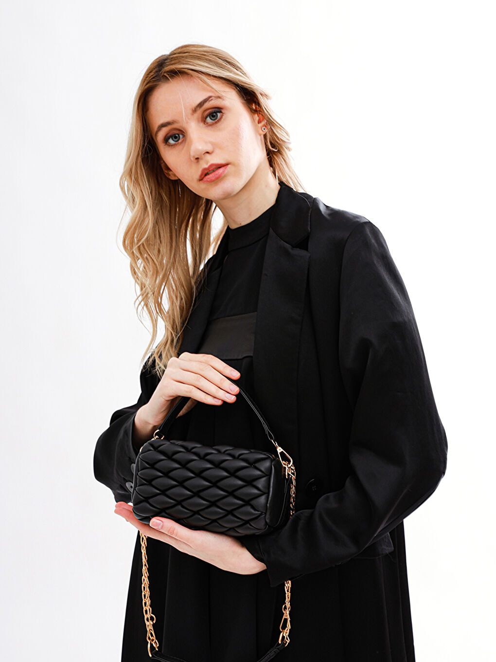 Siyah Zincir Detaylı Kadın Omuz Çantası-4