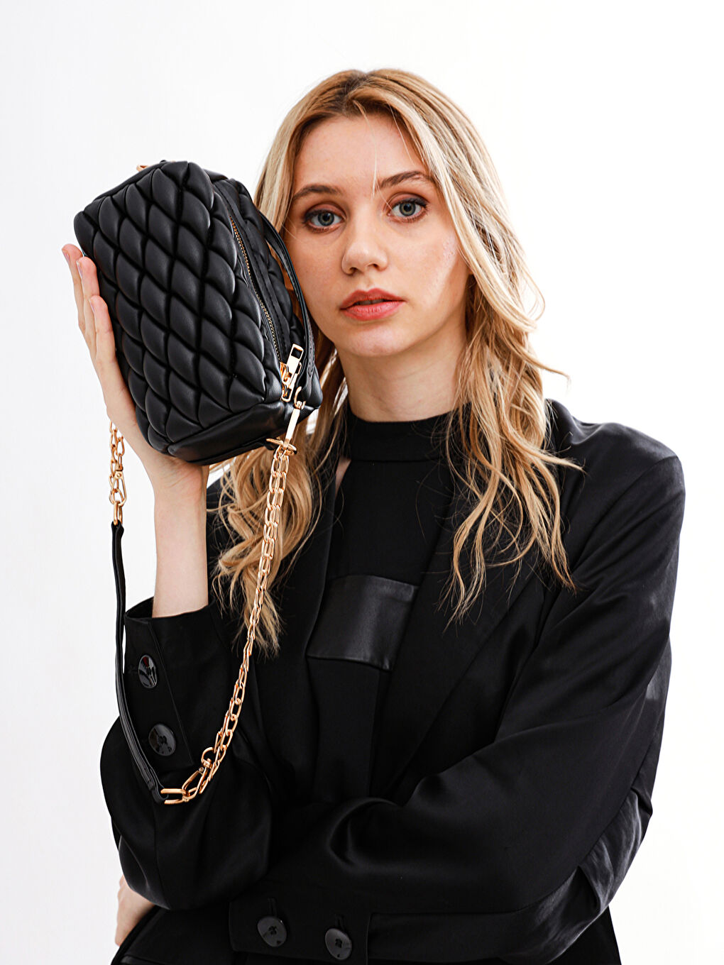 Siyah Zincir Detaylı Kadın Omuz Çantası-5