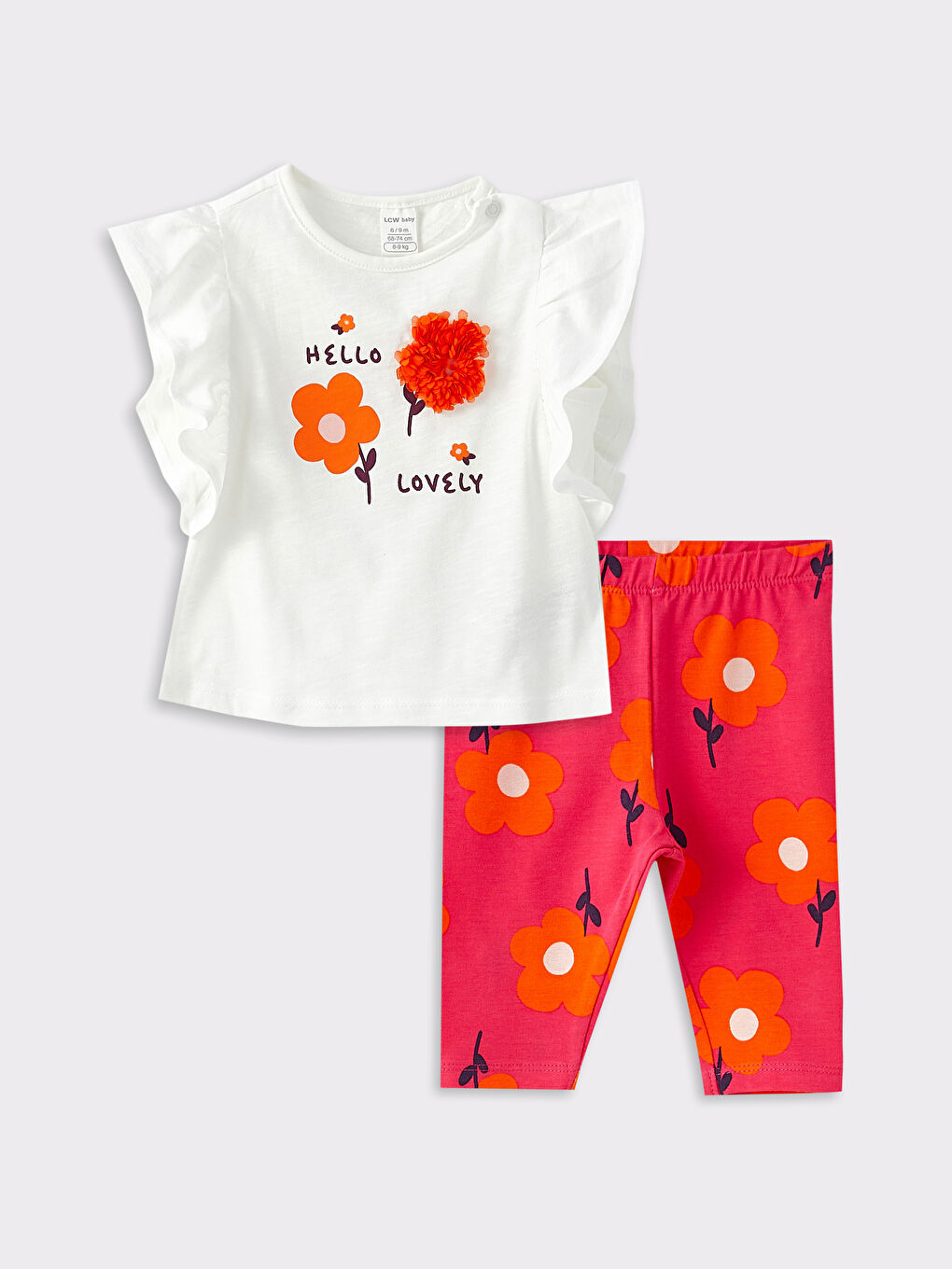 Crew Neck Short Sleeve Printed Baby Girl T-Shirt and Tights Set of 2