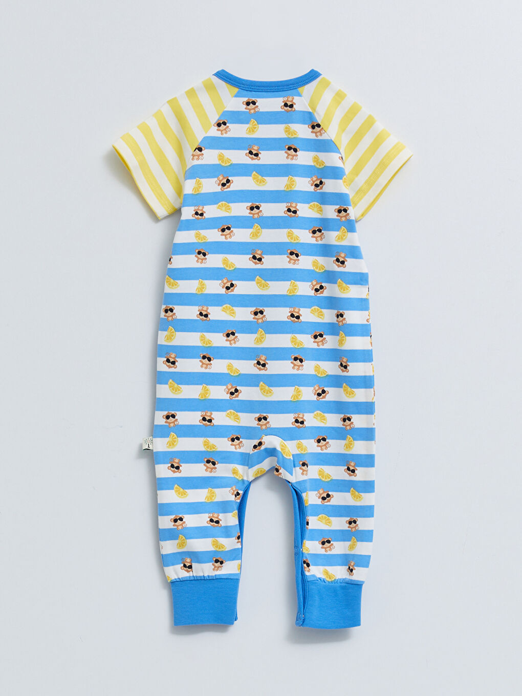 Mavi Bisiklet Yaka Kısa Kollu Baskılı Erkek Bebek Tulum-1