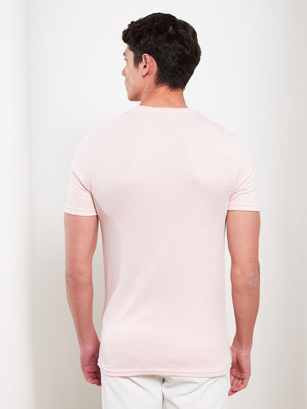 Pembe Bisiklet Yaka Kısa Kollu Erkek Tişört-4