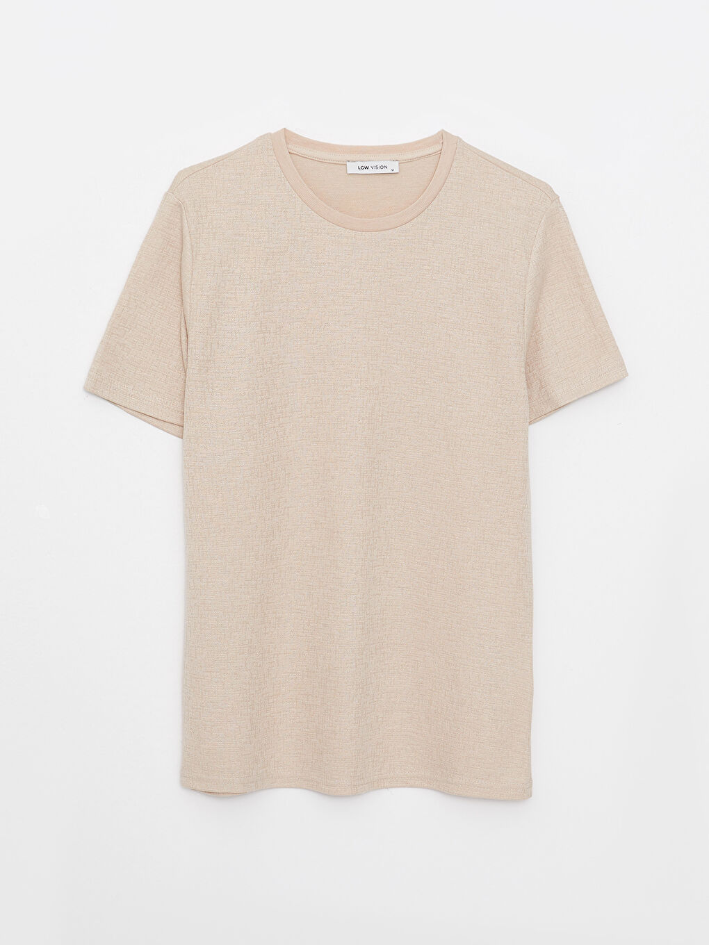 Bej Bisiklet Yaka Kısa Kollu Erkek Tişört-5