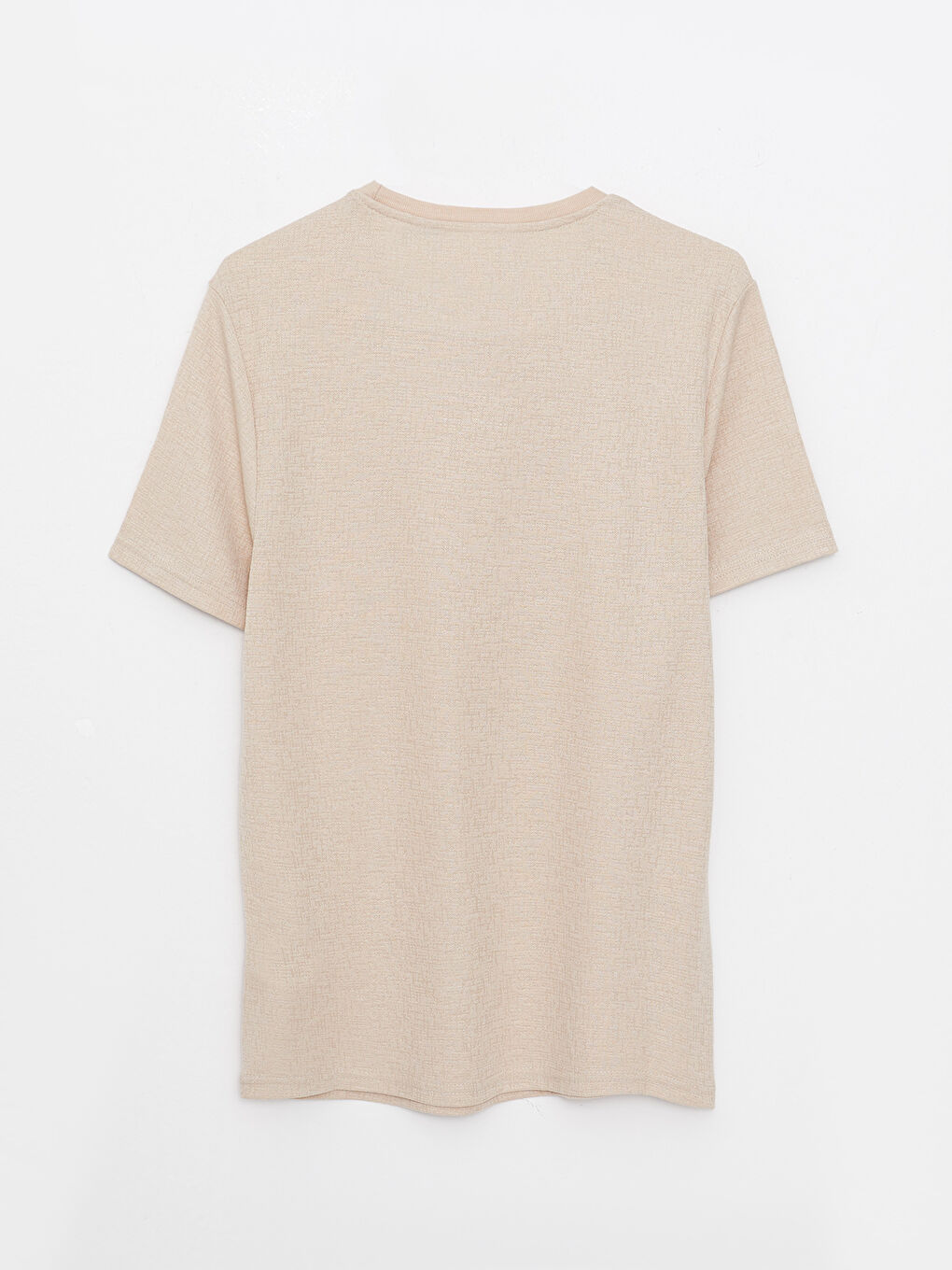 Bej Bisiklet Yaka Kısa Kollu Erkek Tişört-6