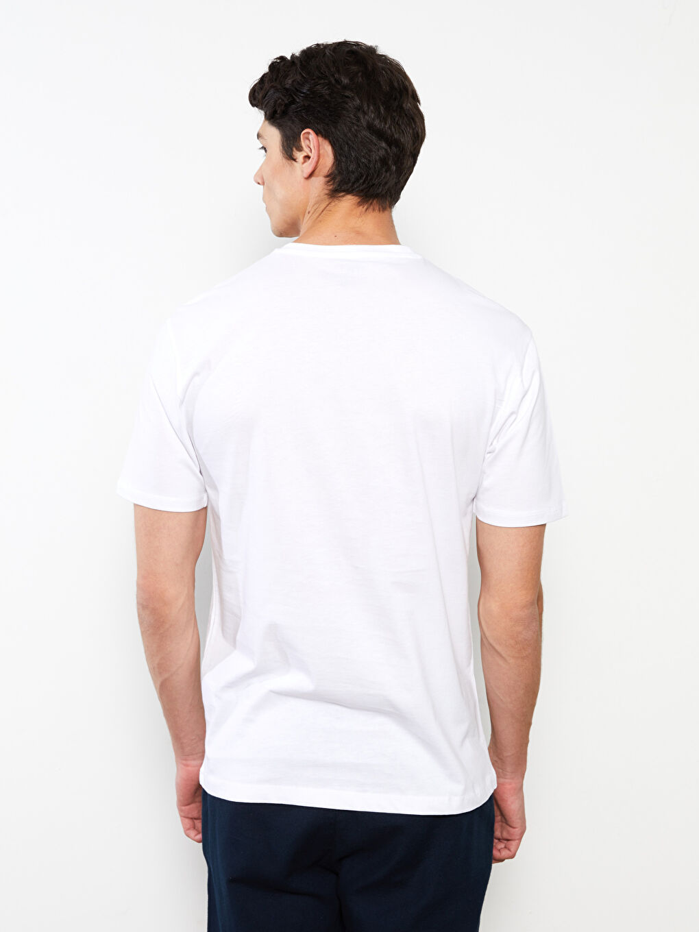 Beyaz Bisiklet Yaka Kısa Kollu Baskılı Penye Erkek Tişört-4