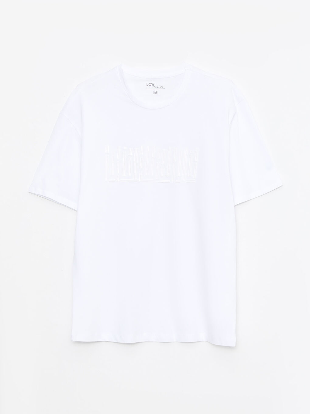 Beyaz Bisiklet Yaka Kısa Kollu Baskılı Penye Erkek Tişört-5