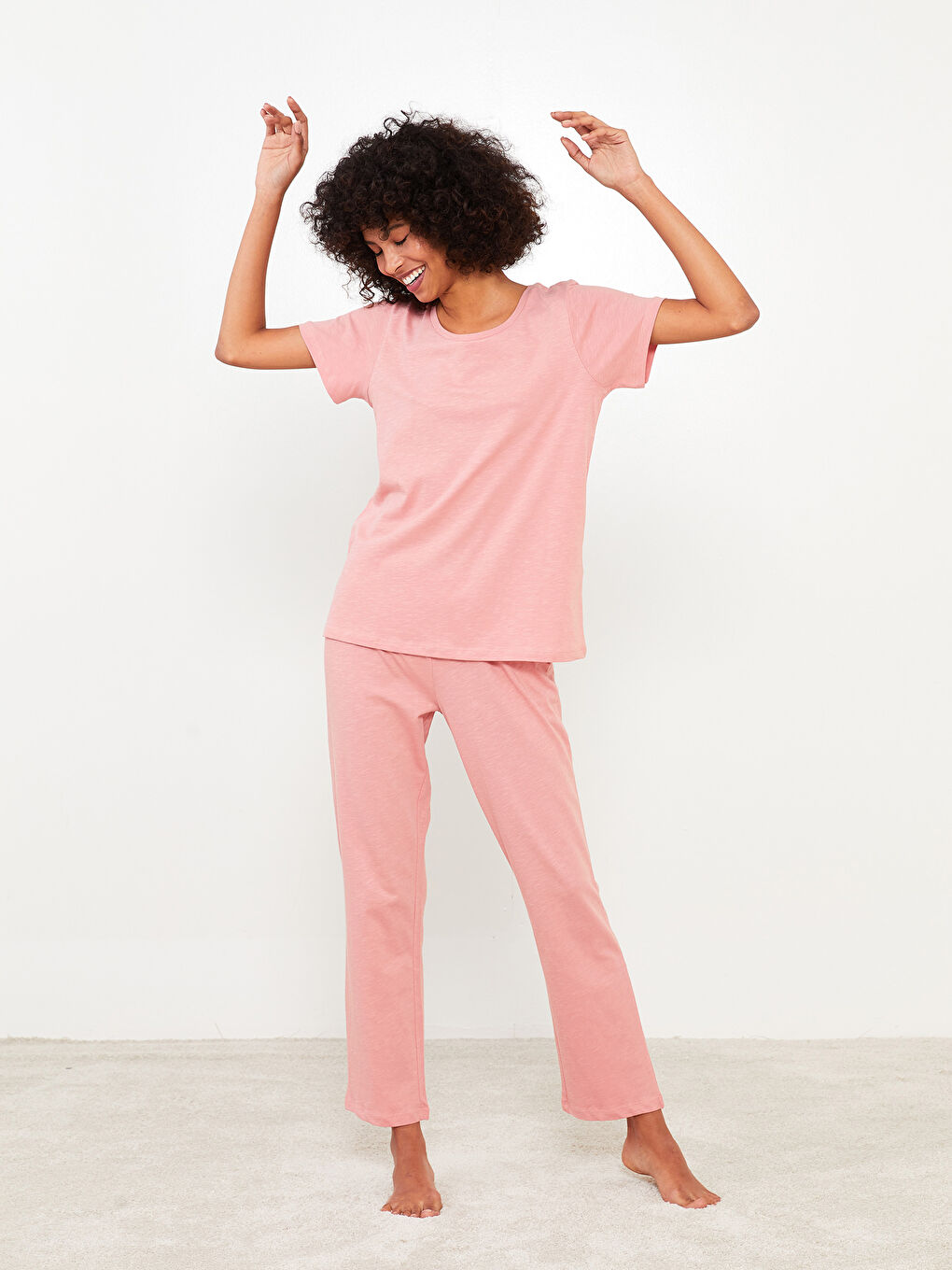 Crew Neck Straight Short Sleeve Cotton Women's Pajamas Set-1