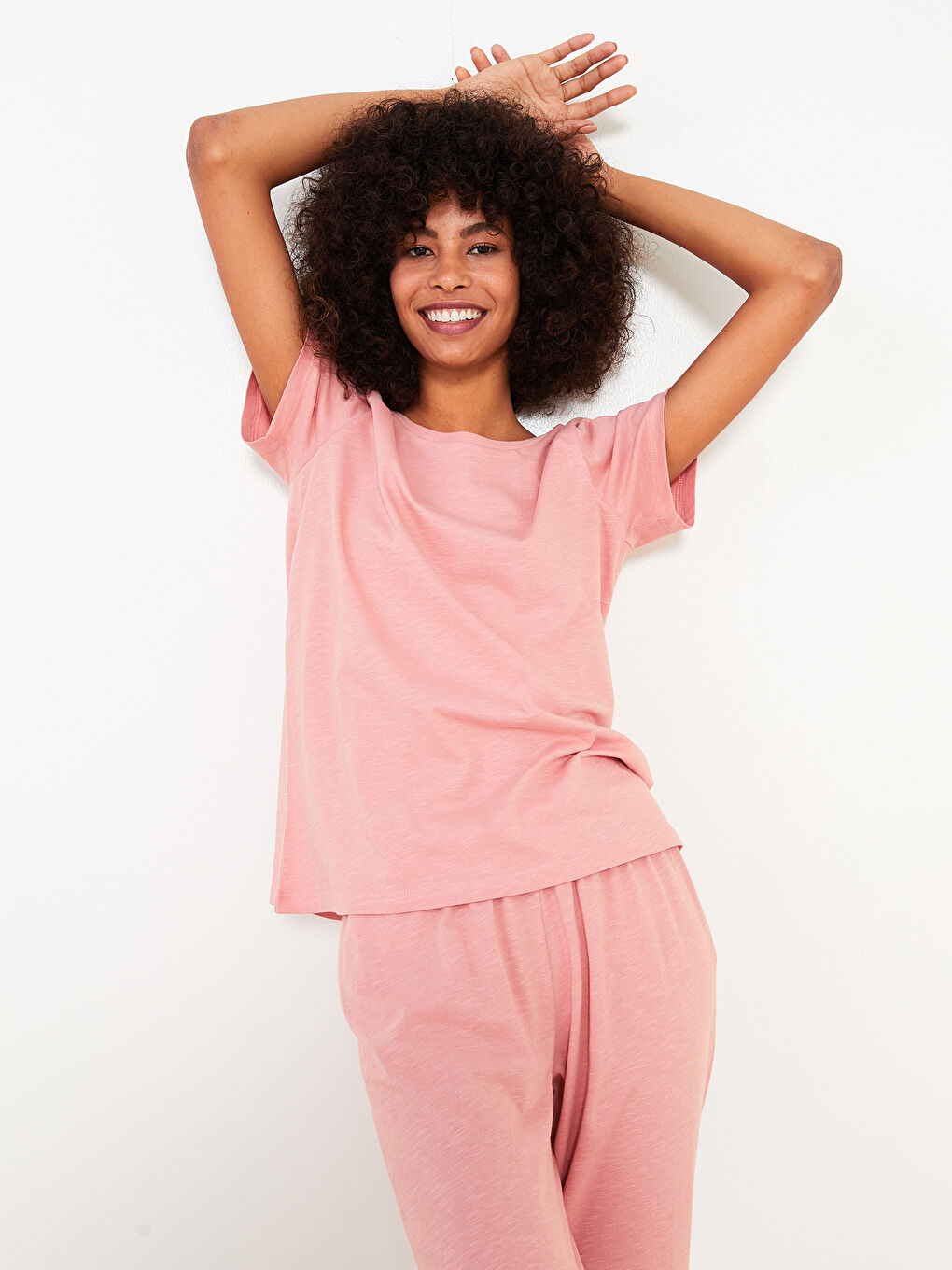 Crew Neck Straight Short Sleeve Cotton Women's Pajamas Set-2
