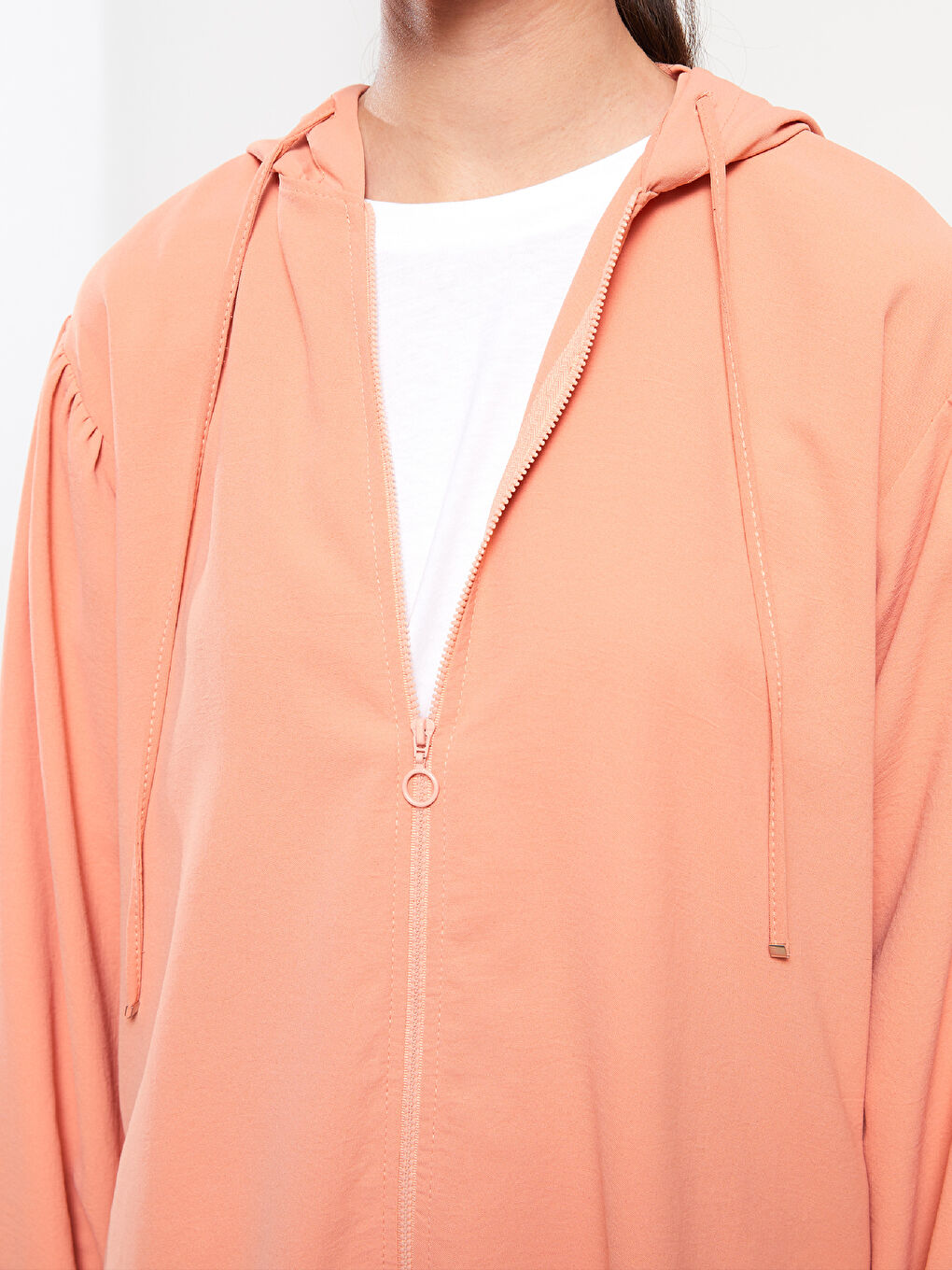 Pembe Kapüşonlu Düz Uzun Kollu Kadın Tunik-3