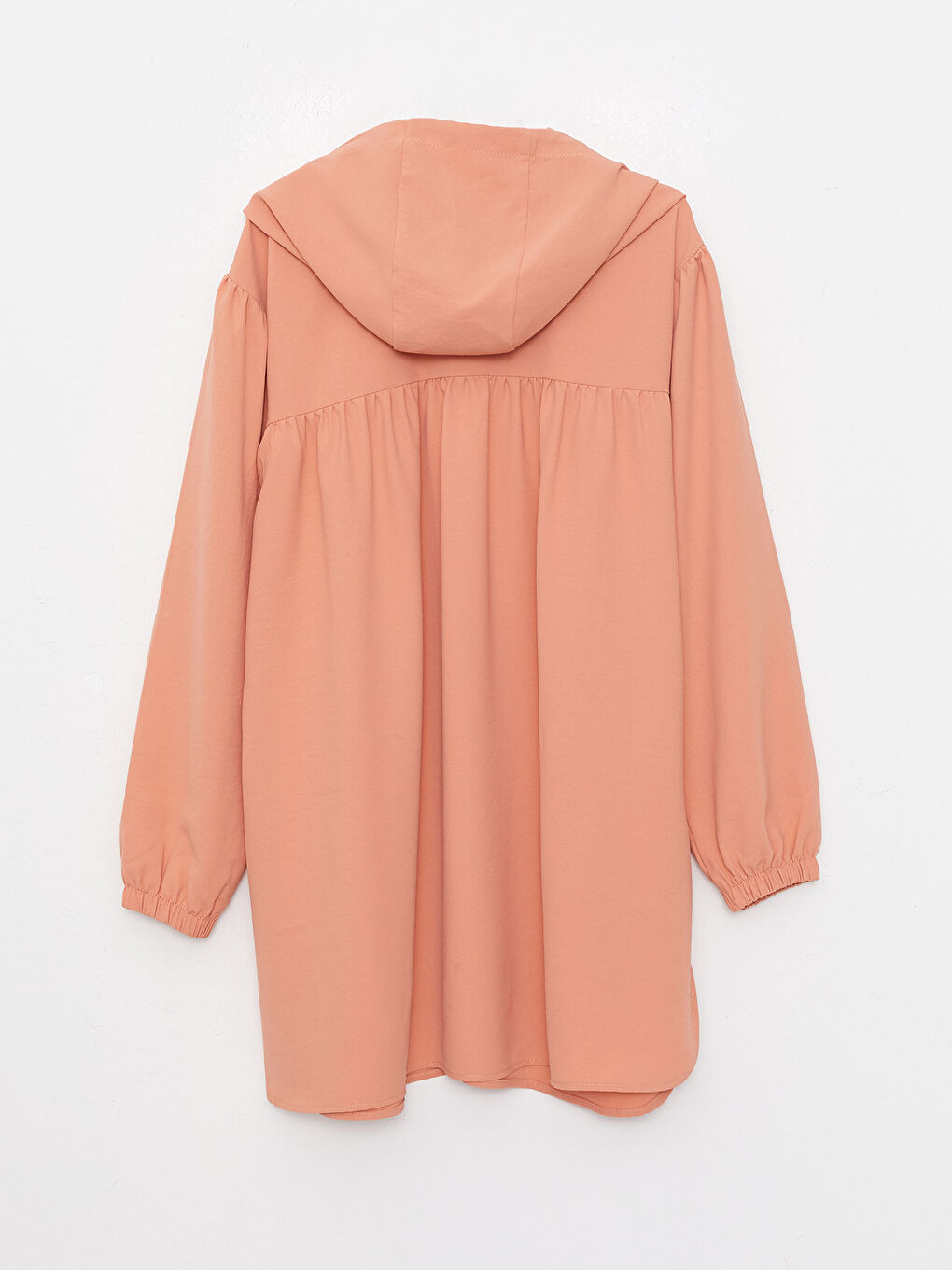 Pembe Kapüşonlu Düz Uzun Kollu Kadın Tunik-6