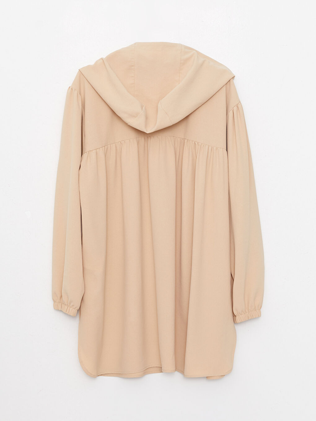 Bej Kapüşonlu Düz Uzun Kollu Kadın Tunik-6