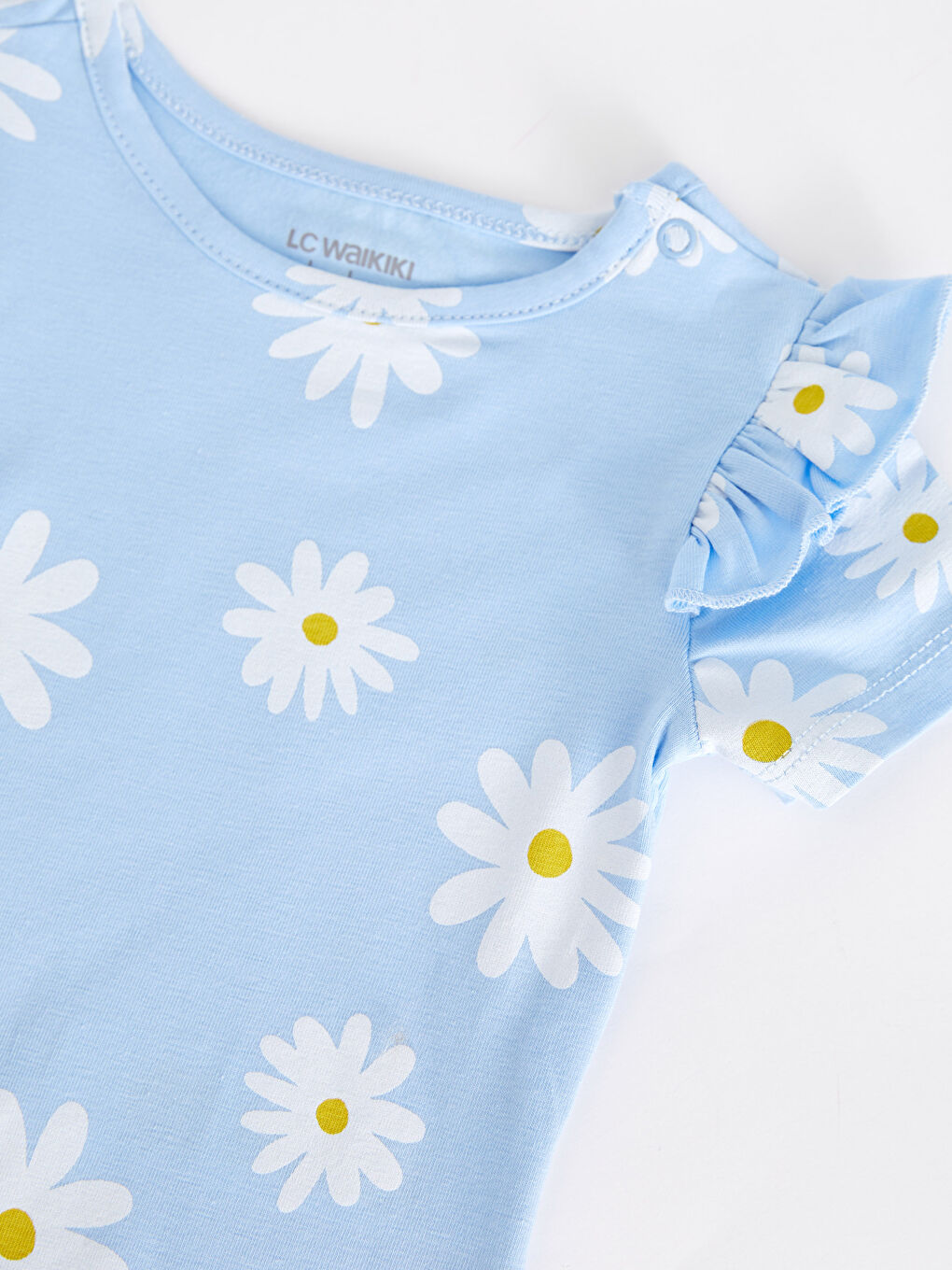 طقم قطعتين بنطال وجسم بسناب للبنات الرضع مطبوع بأكمام قصيرة ورقبة دائرية-3