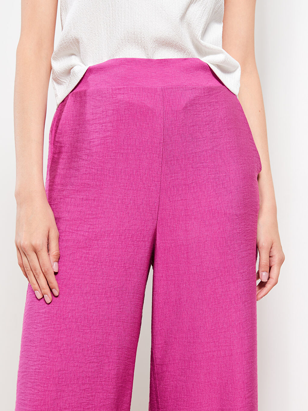 Mor Kadın Beli Lastikli Rahat Kalıp Düz Pantolon-2