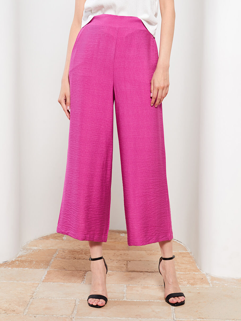 Mor Kadın Beli Lastikli Rahat Kalıp Düz Pantolon-3