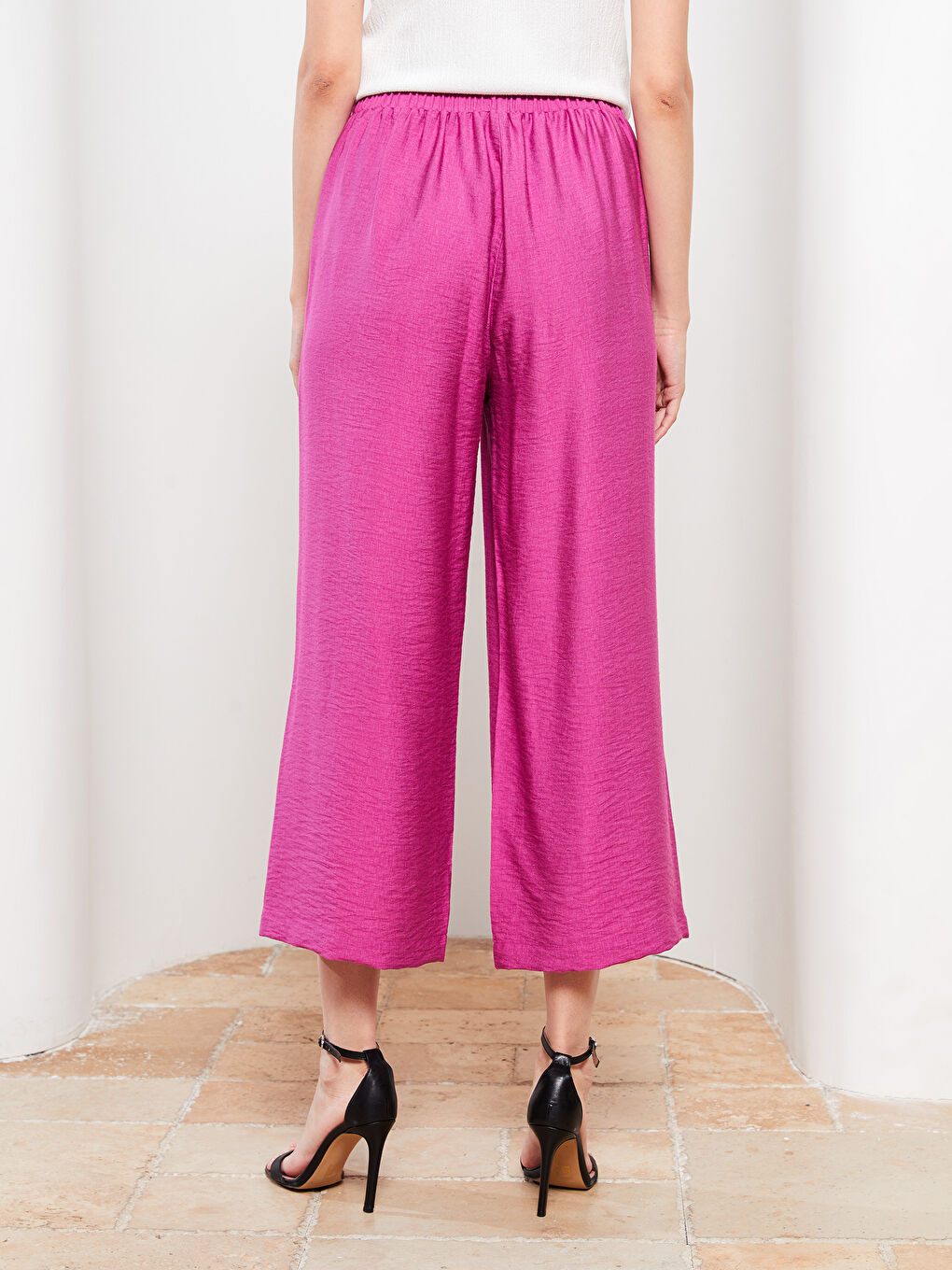 Mor Kadın Beli Lastikli Rahat Kalıp Düz Pantolon-4