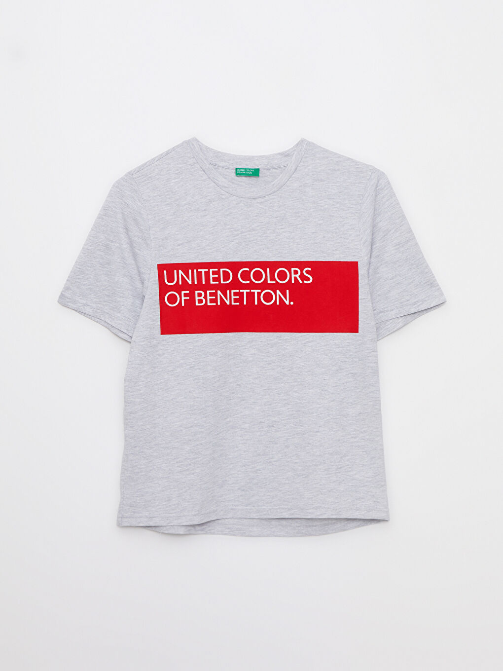 Gri Bisiklet Yaka Baskılı Kısa Kollu Pamuklu Kadın Tişört