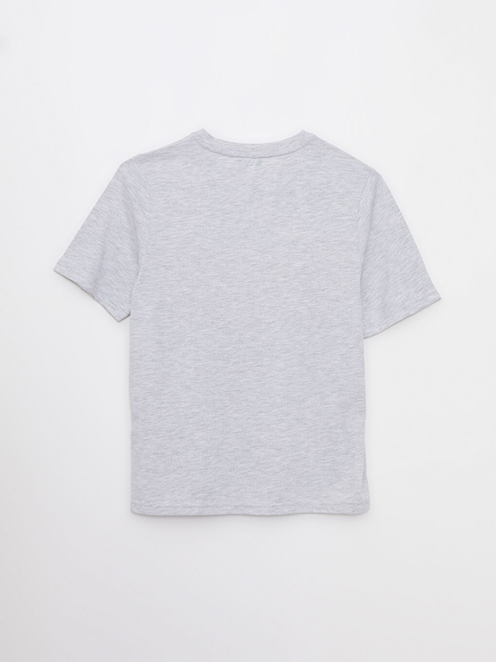 Gri Bisiklet Yaka Baskılı Kısa Kollu Pamuklu Kadın Tişört-1