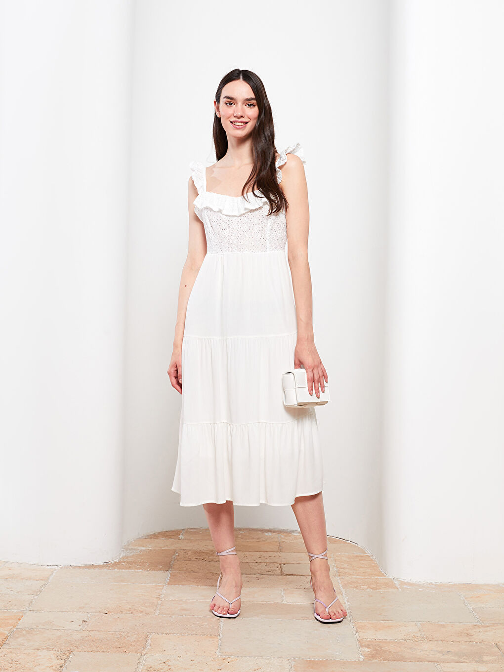 Heart Collar Embroidered Strap Crinkle Women's Dress-1