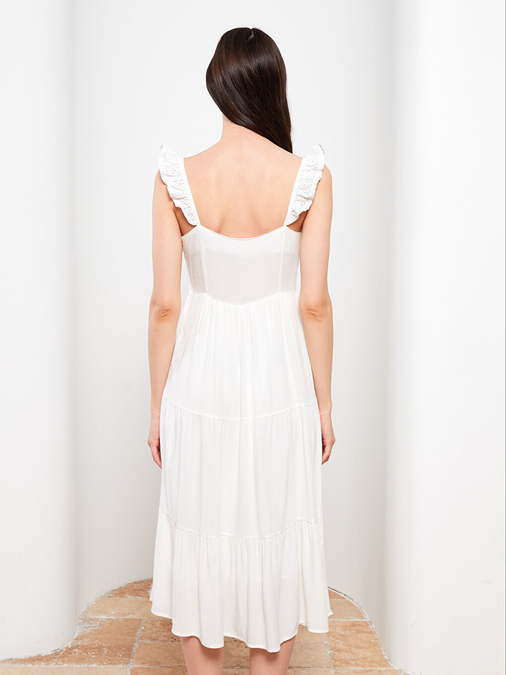 Heart Collar Embroidered Strap Crinkle Women's Dress-5