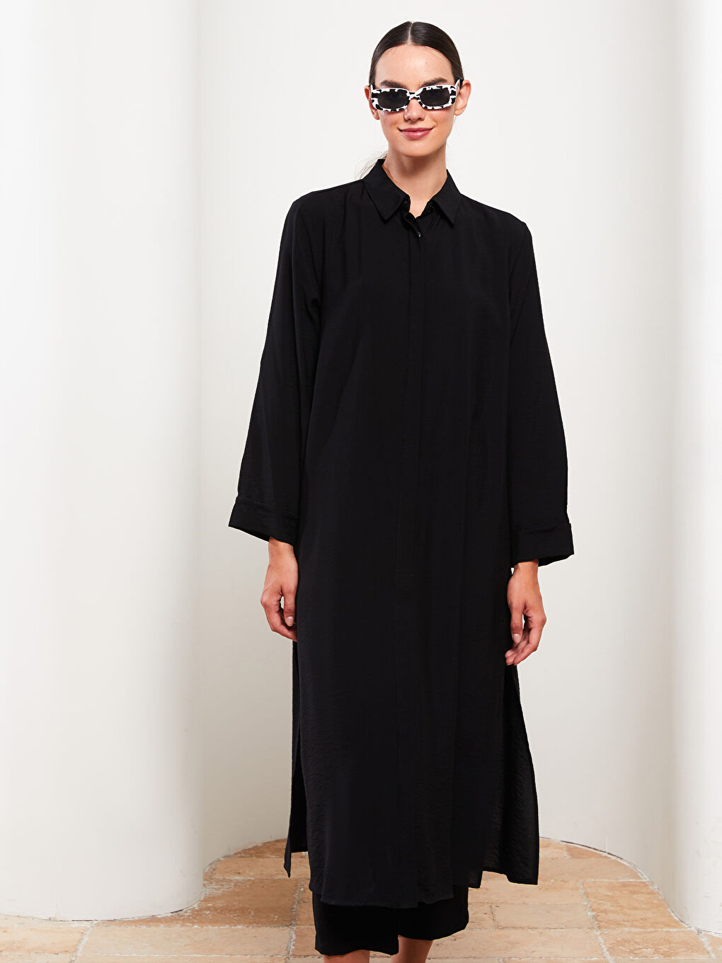 Karışık Düz Uzun Kollu Kadın Gömlek Tunik-1