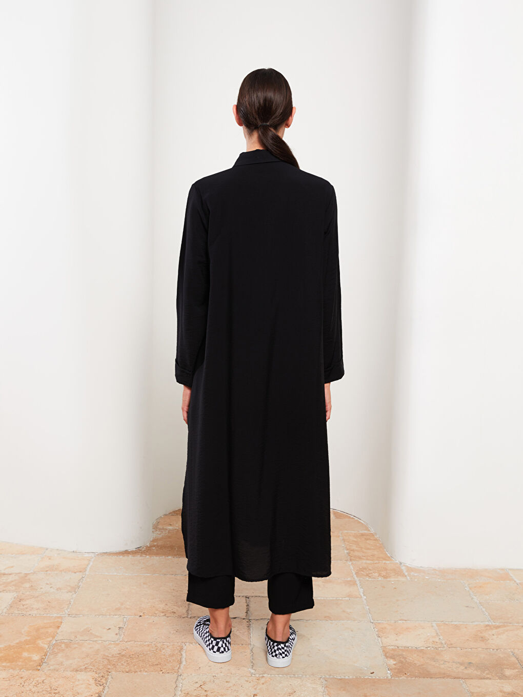 Karışık Düz Uzun Kollu Kadın Gömlek Tunik-4