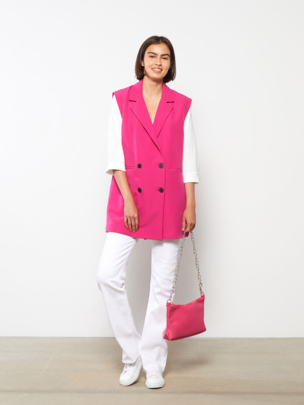 Женский жилет с двубортным воротником, однотонный-1