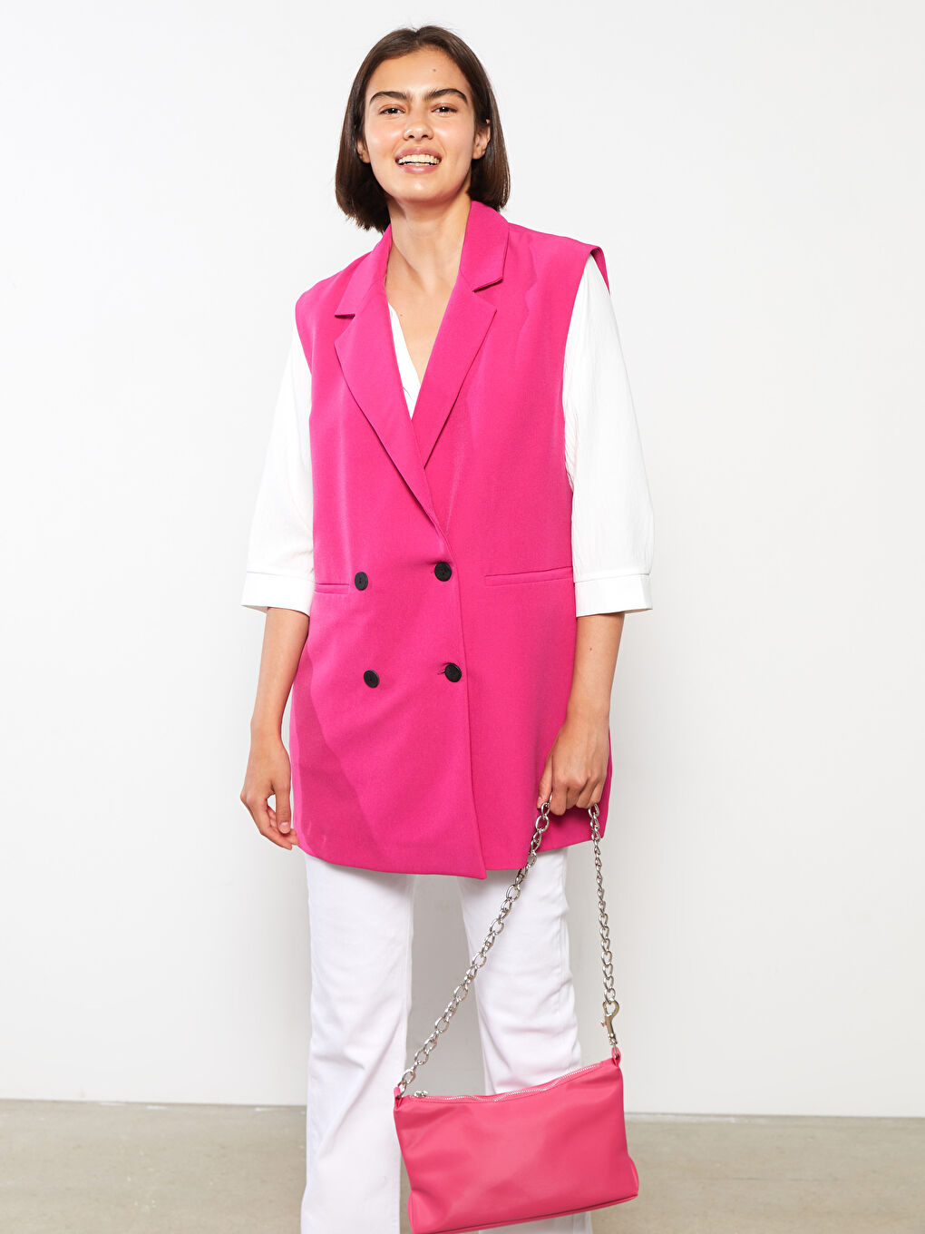 Женский жилет с двубортным воротником, однотонный-2