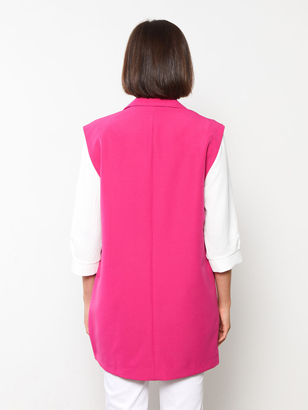 Женский жилет с двубортным воротником, однотонный-4