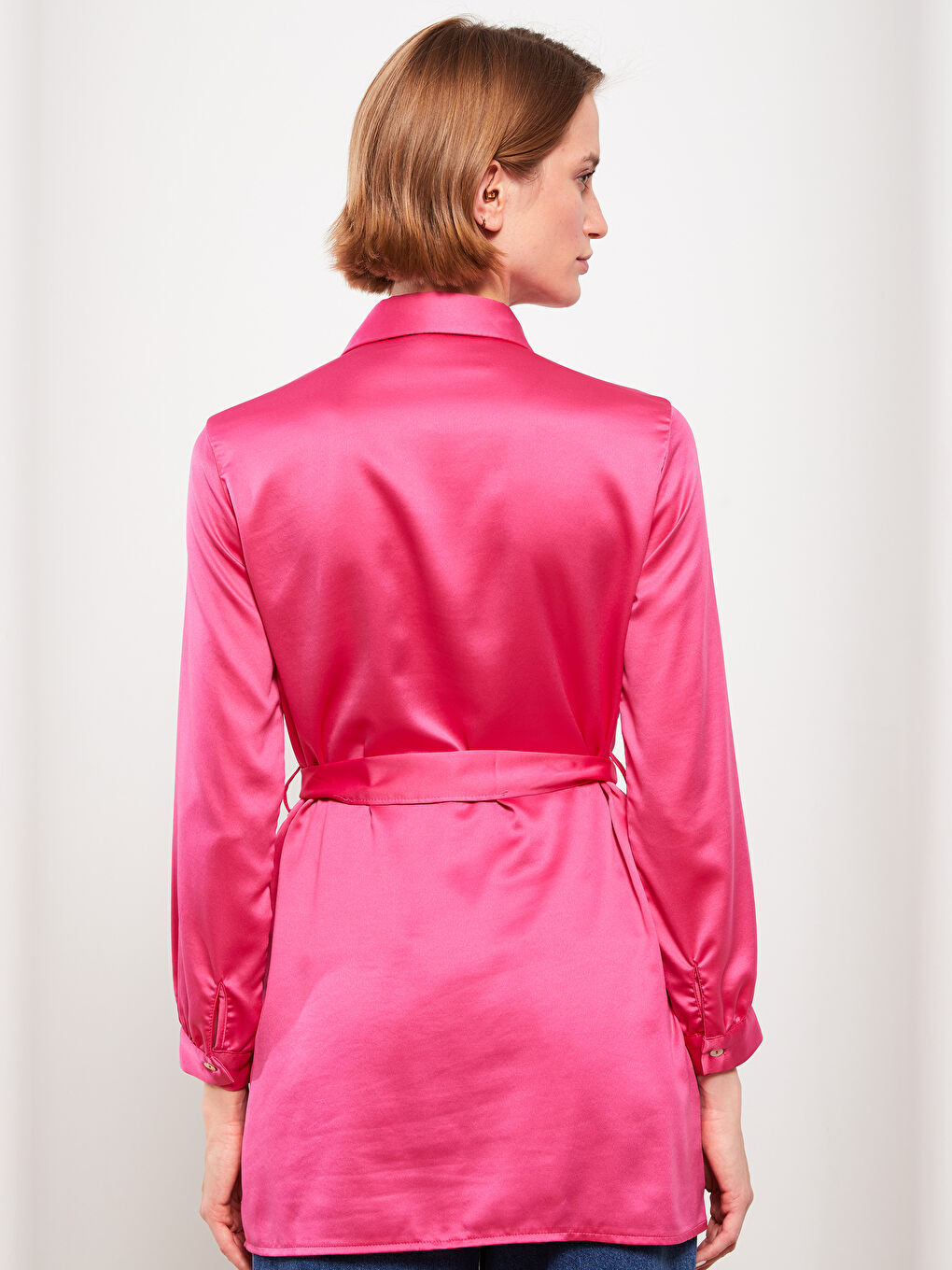 Plain Long Sleeve Satin Women's Shirt Tunic-5