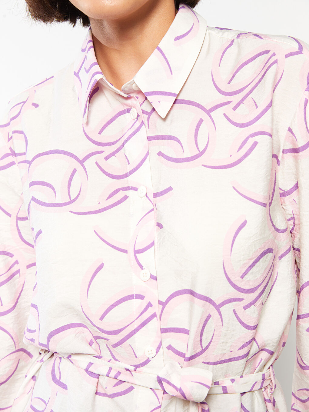 Ekru Desenli Kadın Gömlek Tunik-3