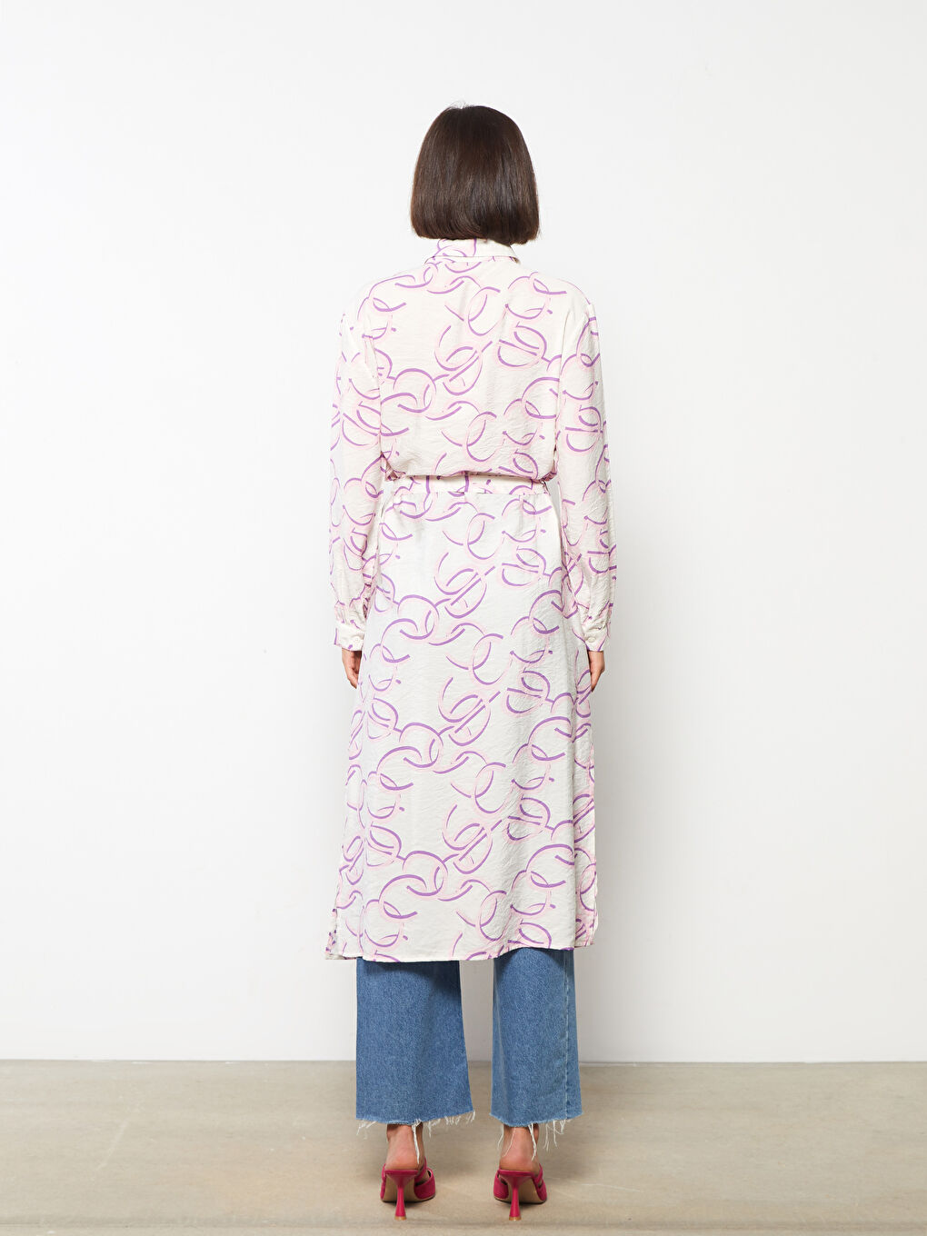 Ekru Desenli Kadın Gömlek Tunik-4