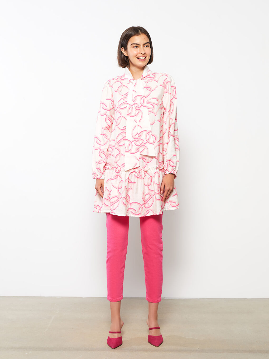 Узорчатая Женская Рубашка-Туника-3