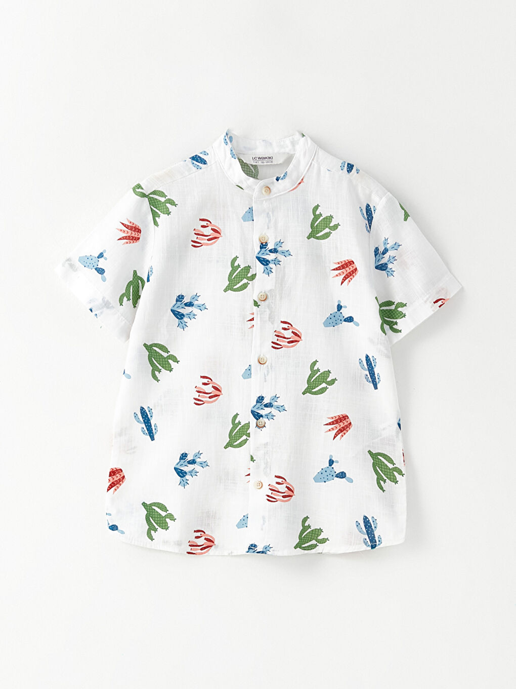LCW Kids Grandad Collar Patterned Short-sleeved Gabardine Boy Shirt -S2LC99Z4-LRR