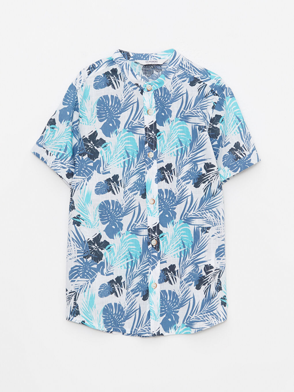 Lacivert Hakim Yaka Desenli Kısa Kollu Pamuklu Erkek Çocuk Gömlek