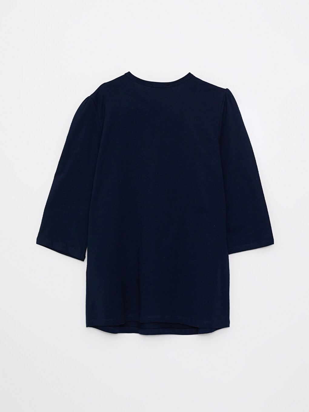 Lacivert Bisiklet Yaka Nakışlı Pamuklu Kadın Tişört-6