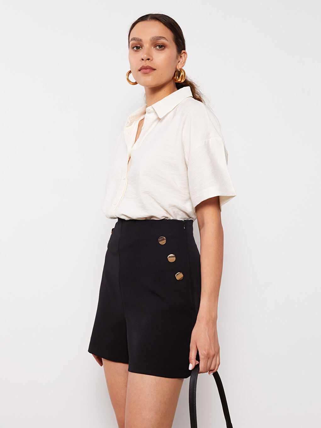 Women High Waist Standard Fit Straight Shorts-2