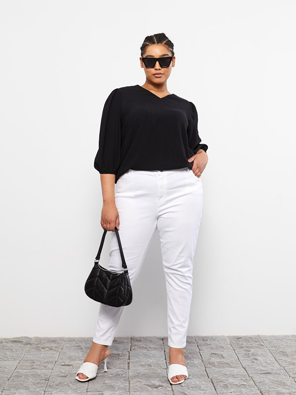 Beyaz Büyük Beden Mercury Skinny Fit Düz Cep Detaylı Kadın Rodeo Jean Pantolon