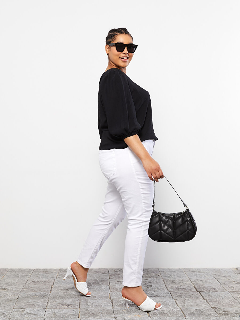 Beyaz Büyük Beden Mercury Skinny Fit Düz Cep Detaylı Kadın Rodeo Jean Pantolon-1