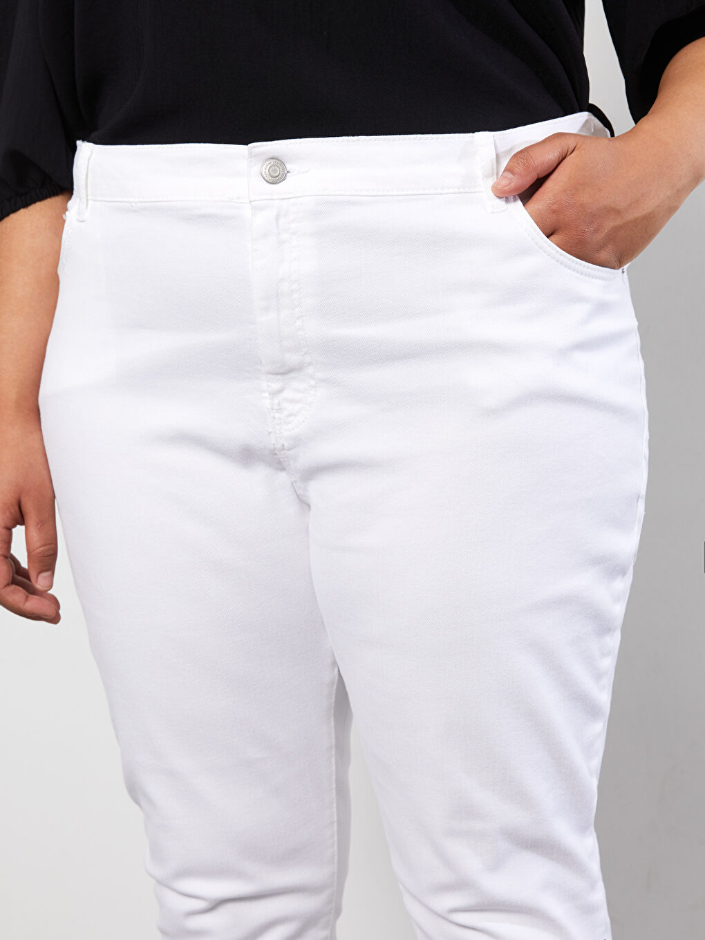 Beyaz Büyük Beden Mercury Skinny Fit Düz Cep Detaylı Kadın Rodeo Jean Pantolon-2