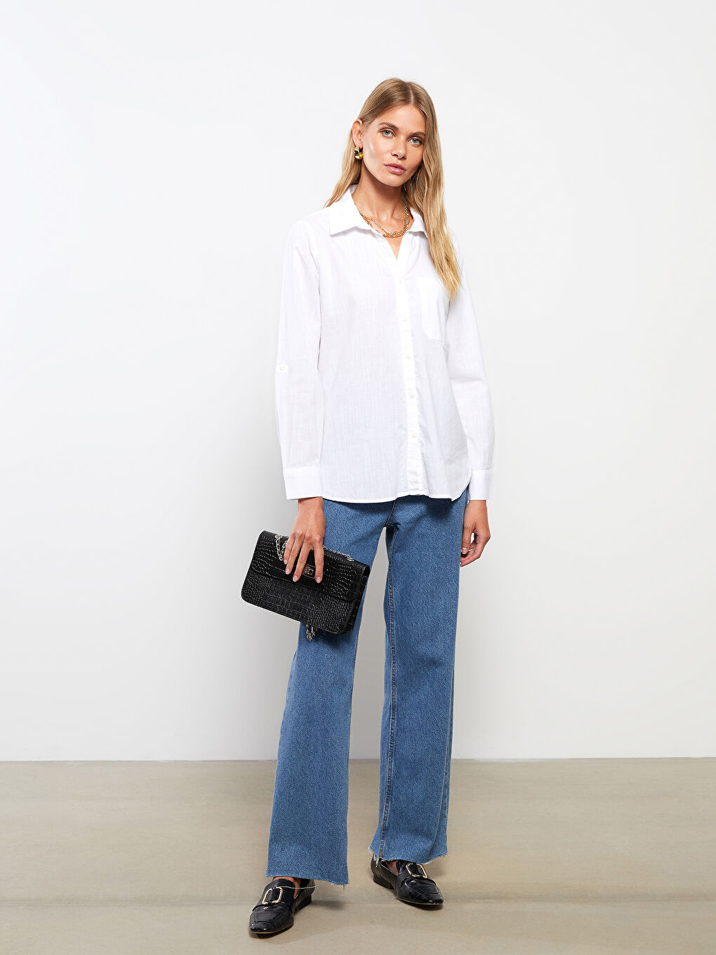 Buttoned Regular Long Sleeve Cotton Women's Shirt-1