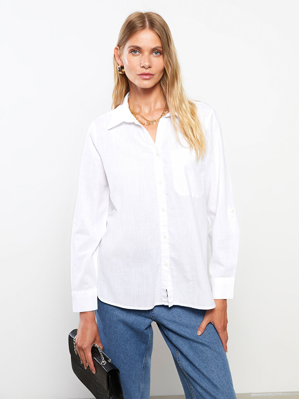 Buttoned Regular Long Sleeve Cotton Women's Shirt-2