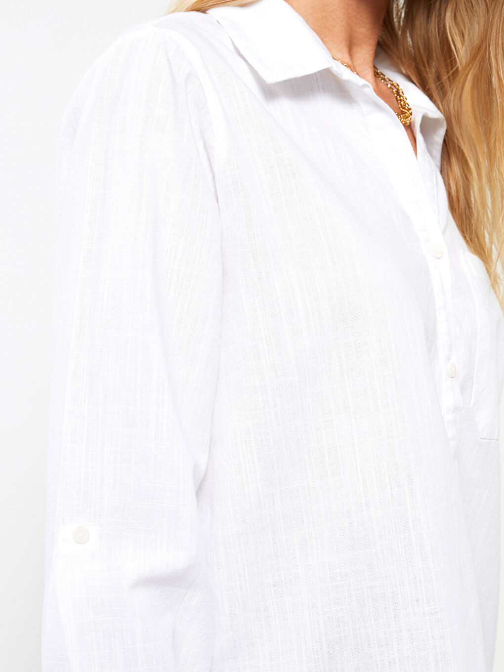 Buttoned Regular Long Sleeve Cotton Women's Shirt-3