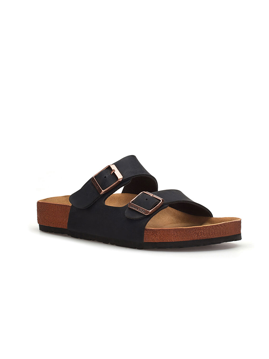 Siyah Çift Bantlı Toka Detaylı Kadın Terlik