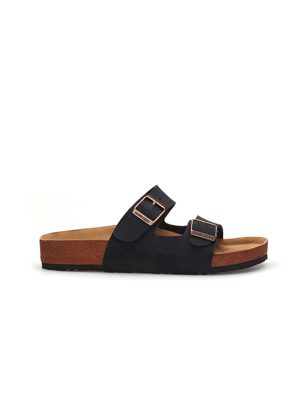 Siyah Çift Bantlı Toka Detaylı Kadın Terlik-1