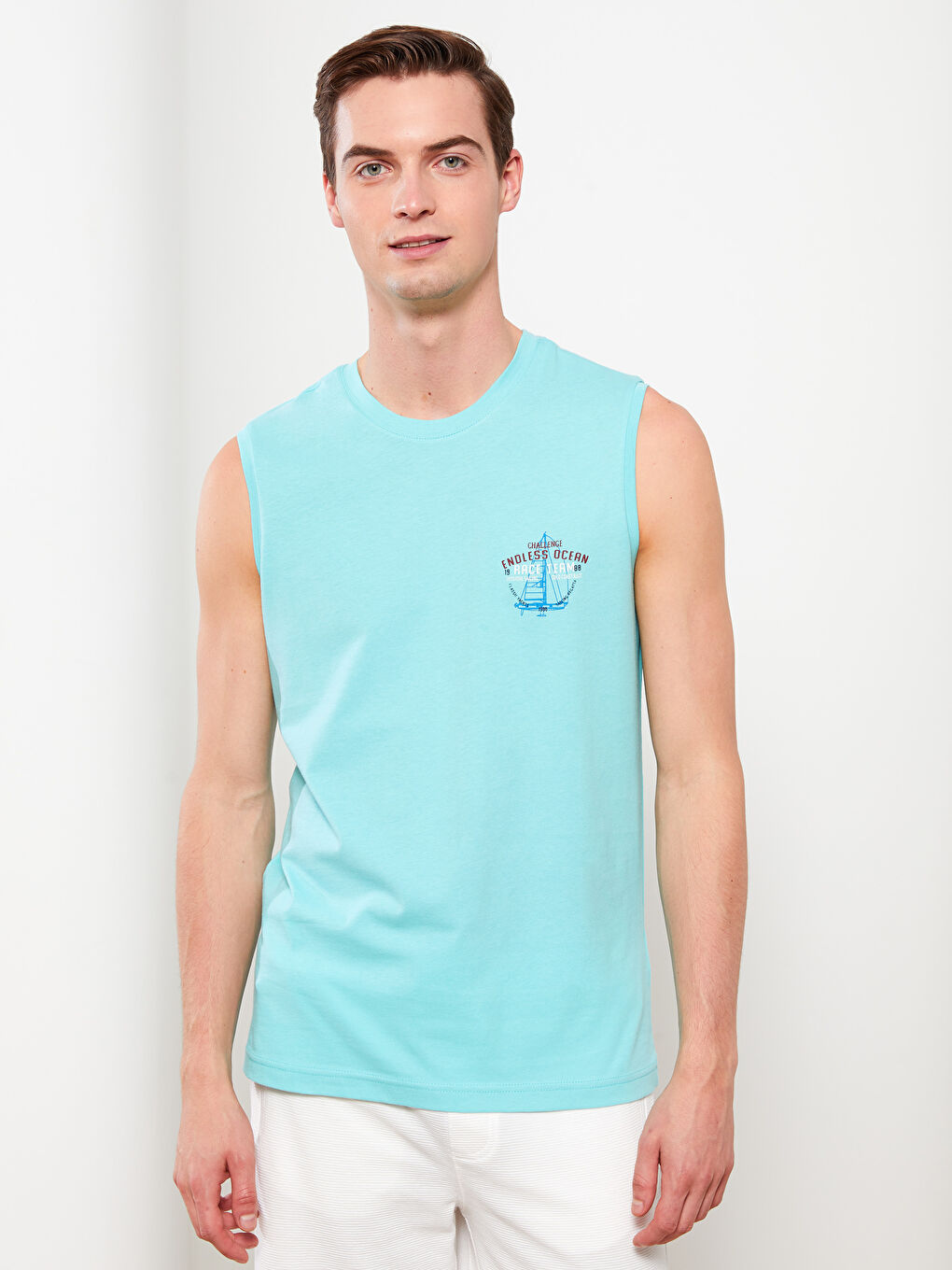 Yeşil Bisiklet Yaka Baskılı Erkek Kolsuz Tişört